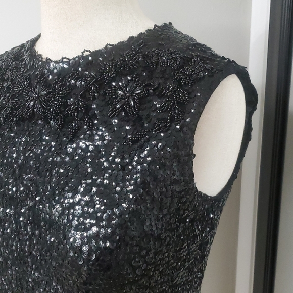 Stephen Chu Beaded Sweater Factory 100% Lamb's Wool Black Beaded Sleeveless Top - Picture 4 of 9
